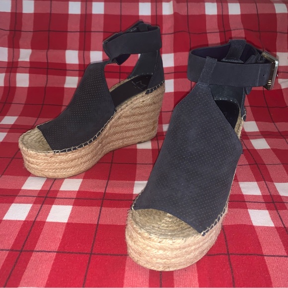 Women’s 6 MARC FISHER Allison Navy Blue Suede Wedge Platform Espadrille Sandals - Picture 3 of 13